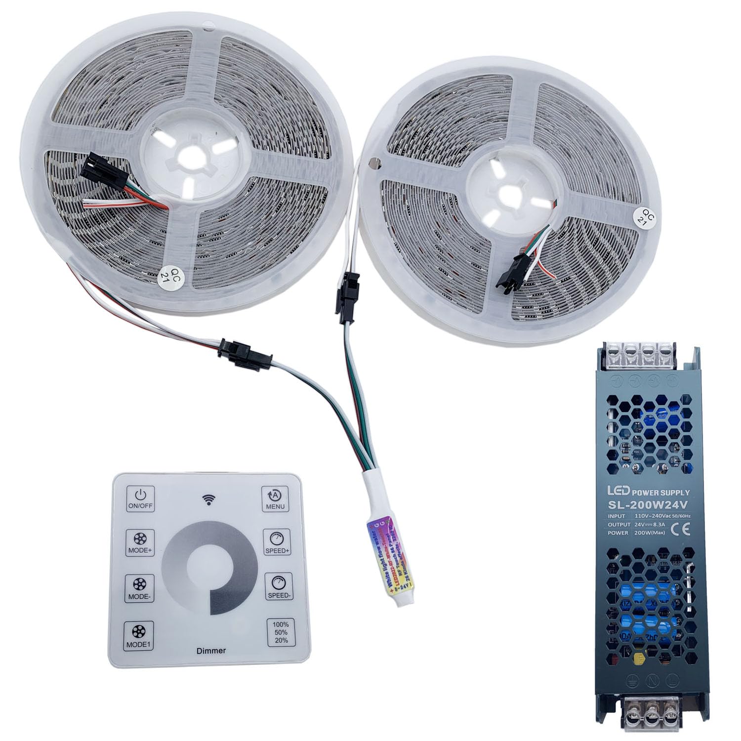 20m Fließendes Wasser Fließendes LED-Streifen licht DC24 WS2811 SMD2835 Pferderennen Pixel Adressierbares Flexibles Lineares Lampen set (Natrual White, 2 * 10M Strip+Controller+Power)
