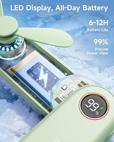 Miniatura 3 de SWEETFULL Portable Handheld Mini Fan with LED Display, 3-in-1 Personal Foldable USB Rechargeable Hand Held Fan & Flashlight for Travel, Lash