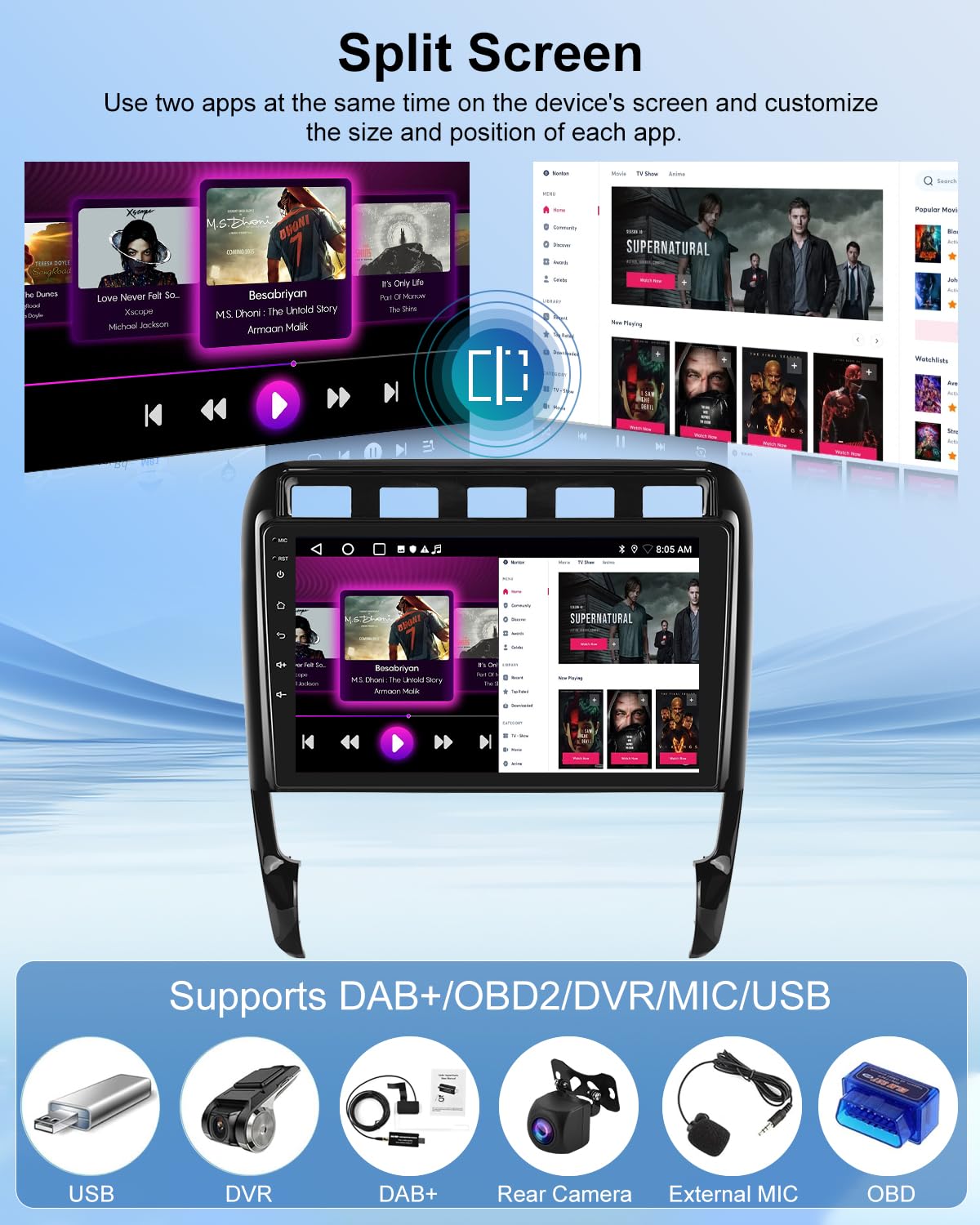 NHOPEEW Autoradio Android 2G+64G pour Porsche Cayenne 2002-2010 - sans Fil Carplay & Android Auto - Stéréo Android 9 Pouces avec WiFi EQ GPS Mirror Link FM RDS + AHD Caméra de recul&Mic