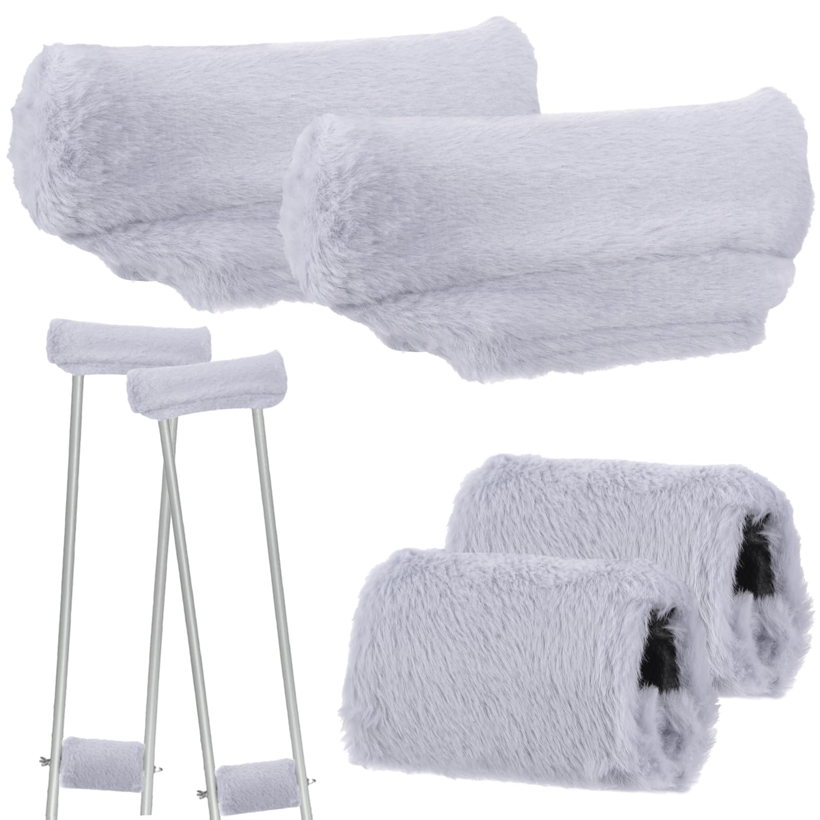 Threlaco Crutches Padding Universal Crutch Pads for Armpits and Hand Grips Faux Fur Padding for Underarm Soft Fluffy Crutch Pads Underarm Crutches Covers Set Accessories for Armpits(Gray)