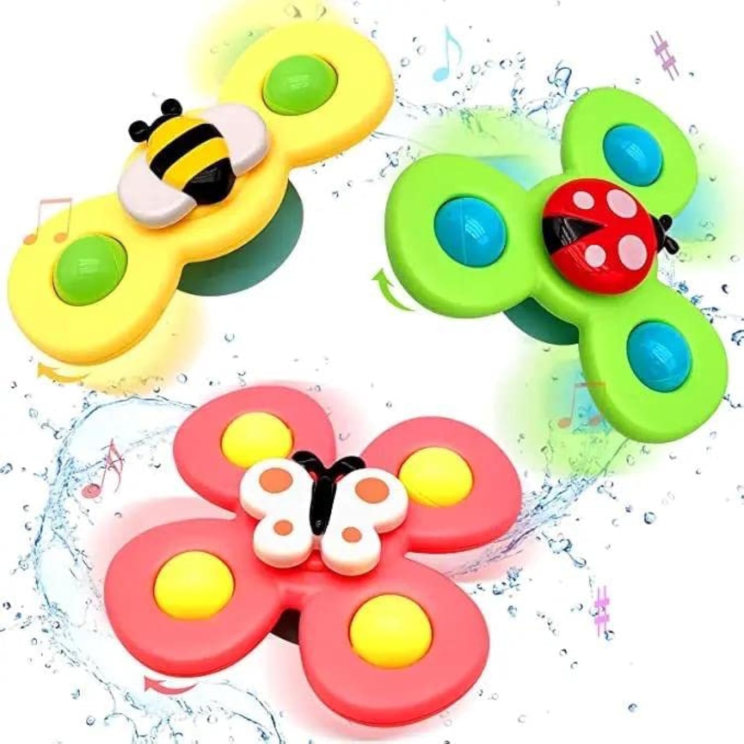 Bath Spinning Toys 3 Piece, Suction Cup Bath Tub Toys for Boys and Girls, Rattle Bathtub Bath Toys for Children, Spinning Sensory Learning Toys for Toddlers 1-3, Kids Rattle Toy Gift Set