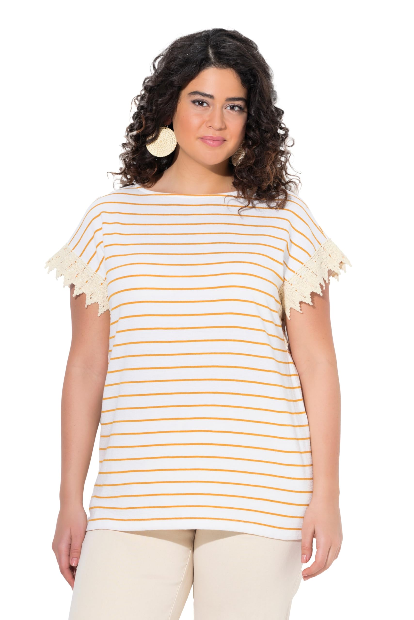 Ulla Popken Damen große Größen Übergrößen Plus Size Ringelshirt, U-Boot-Ausschnitt, Halbarm, Biobaumwolle 839449