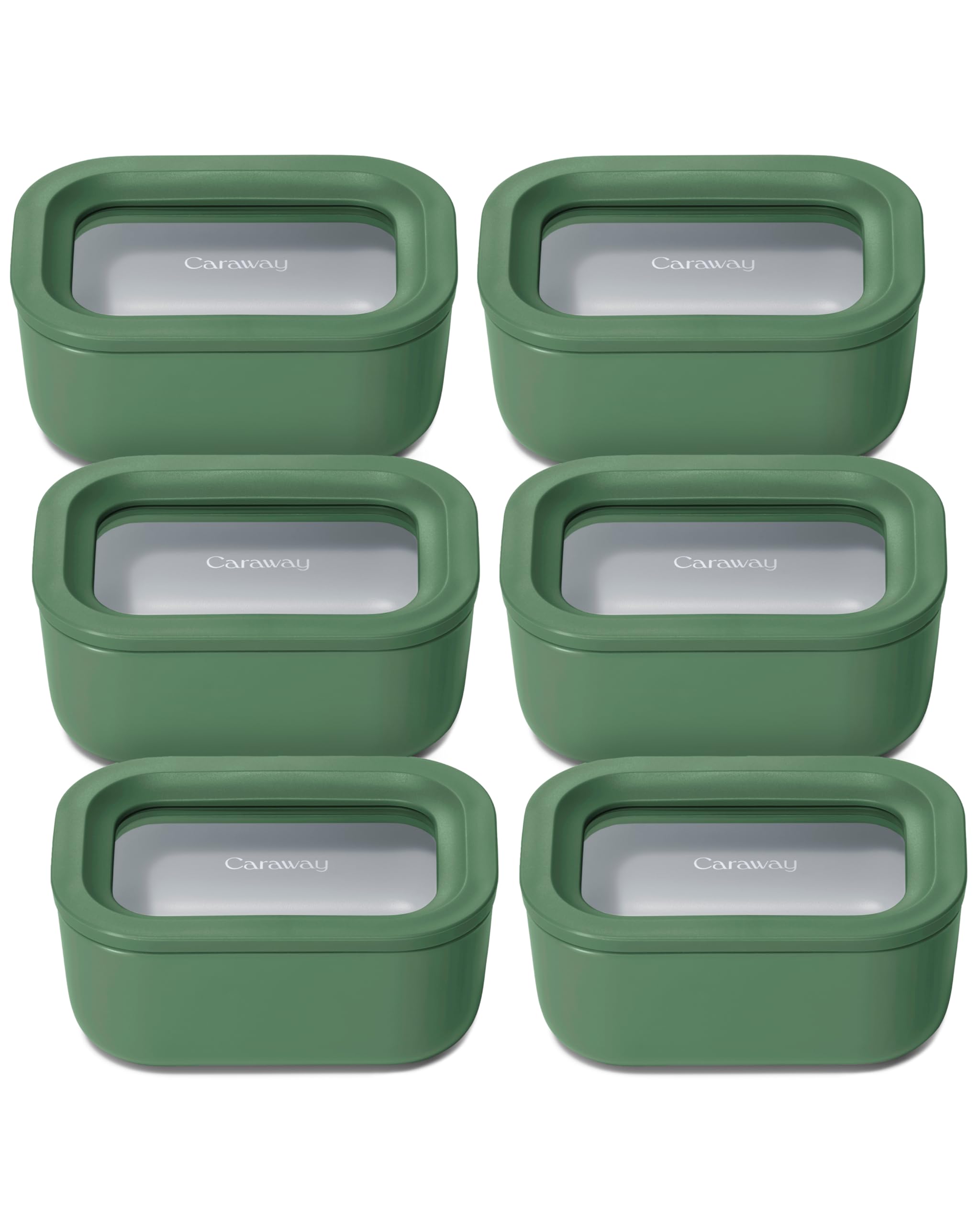 Caraway 6pc Glass Food Storage Set - 2.6 Cup Storage Containers For Food (6) - Non-Toxic Ceramic-Coated Glass - Air Release Technology - Compact &