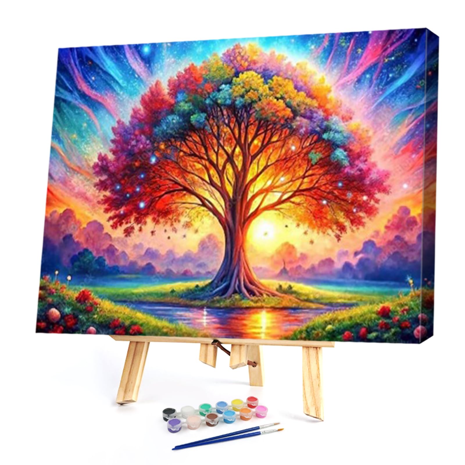 POETRYDRAW Cosmic Tree DIY Paint By Numbers Kit on Canvas 40x30cm with Frame Oil Easy Painting by Numbers for Beginners Adults Gift Home Wall Decor (Cosmic Tree)