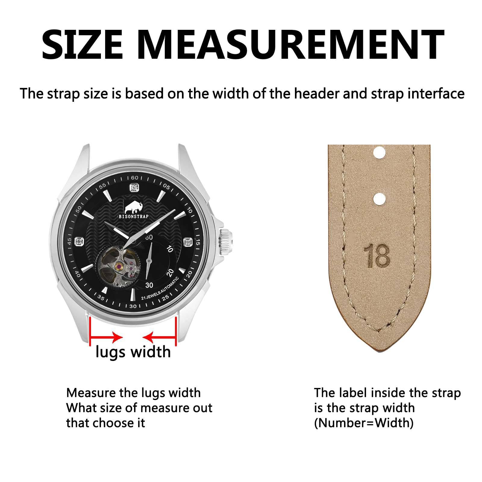 BISONSTRAP Eleganti Cinturino per Orologi in Pelle, Sgancio Rapido, Cinturino da Donna e da Uomo, Compatibili con Anse dell'orologio da 12mm 14mm 15mm 16mm 18mm 20mm