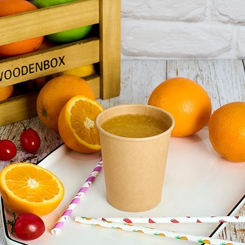 Miniatura 4 de LITOPAK Paquete de 100 tazas de papel kraft de 8 onzas, tazas de café desechables, bebidas calientesfrías, tazas de café caliente, tazas de café de