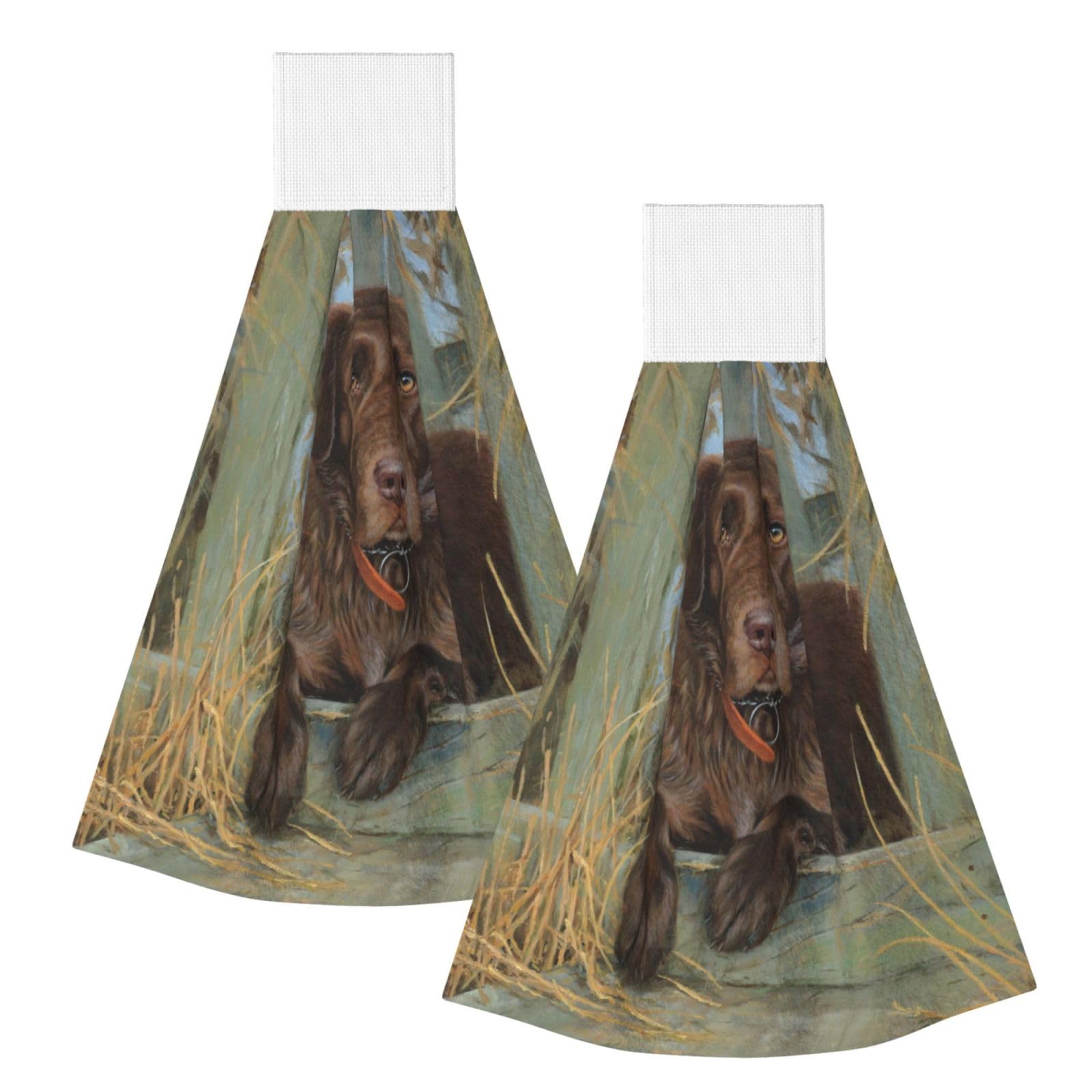 DOPKLNA Labrador Dog Lab Chocolate, 2 Pcs Hanging Coral Fiber Hand Towels for Bathroom, Absorbent Kitchen Towels