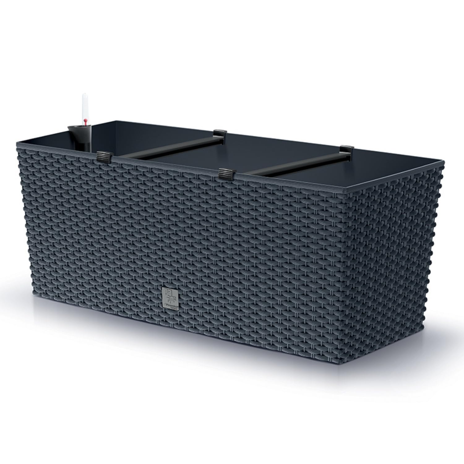 B2c Anthracite Rectangle Plant Pot Flower Box Plastic Rattan Look Rato Self Watering Garden Patio Weather Resistant Lightweight Modern (, 72L)