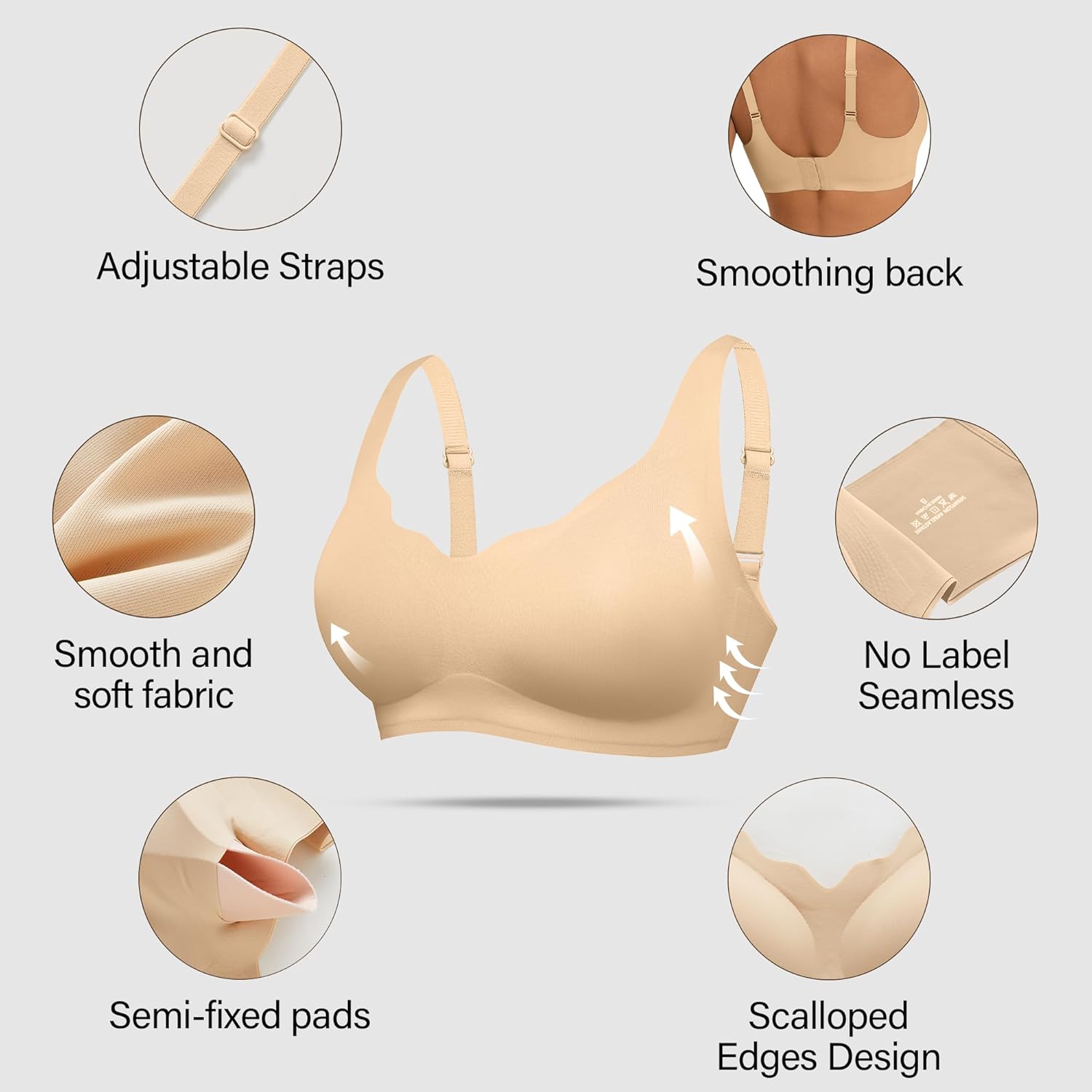 DEANGELMON Bras for Women No Underwire Seamless Wireless Bra Comfort Everyday Scalloped V Neck Bralette - Image 3