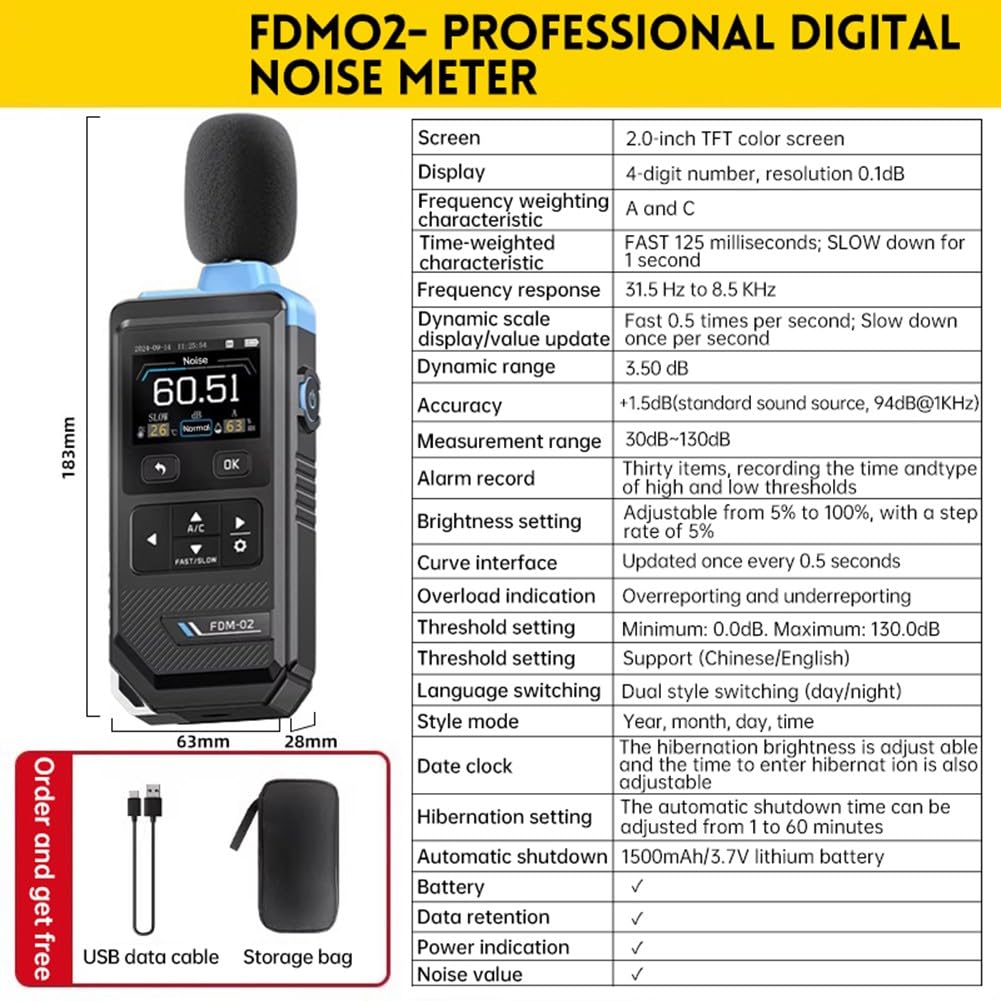 Probador portátil de nivel de presión sonora 315Hz-85KHz, lector de decibelios digital alto con bolsa de almacenamiento