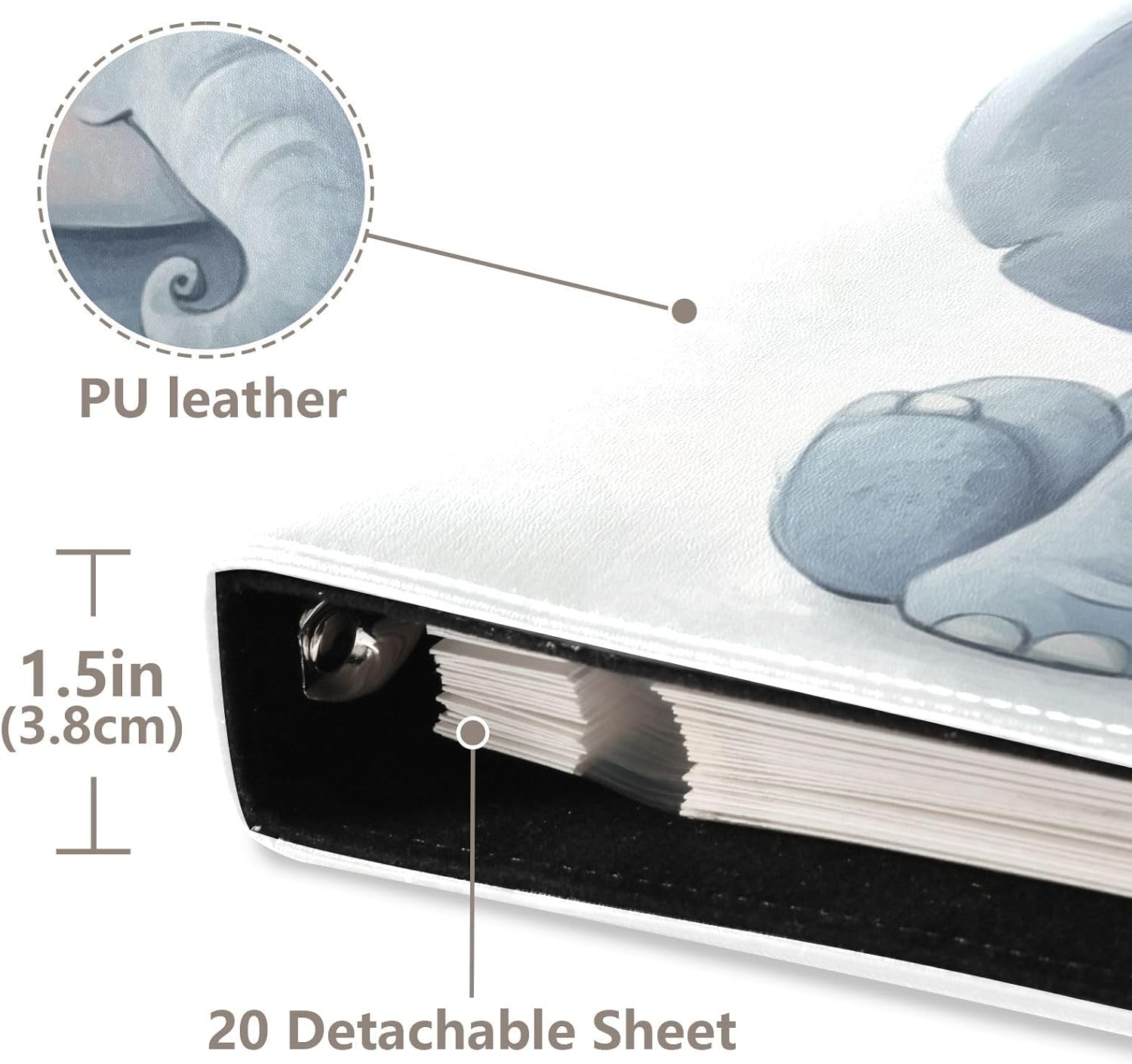 JIPONI A Cute Elephant Large Photo Album, DIY Leather Cover Scrapbook Albums for 4x6 5x7 6x8 Pictures, Self Adhesive Memory Book for Wedding, Baby, Family