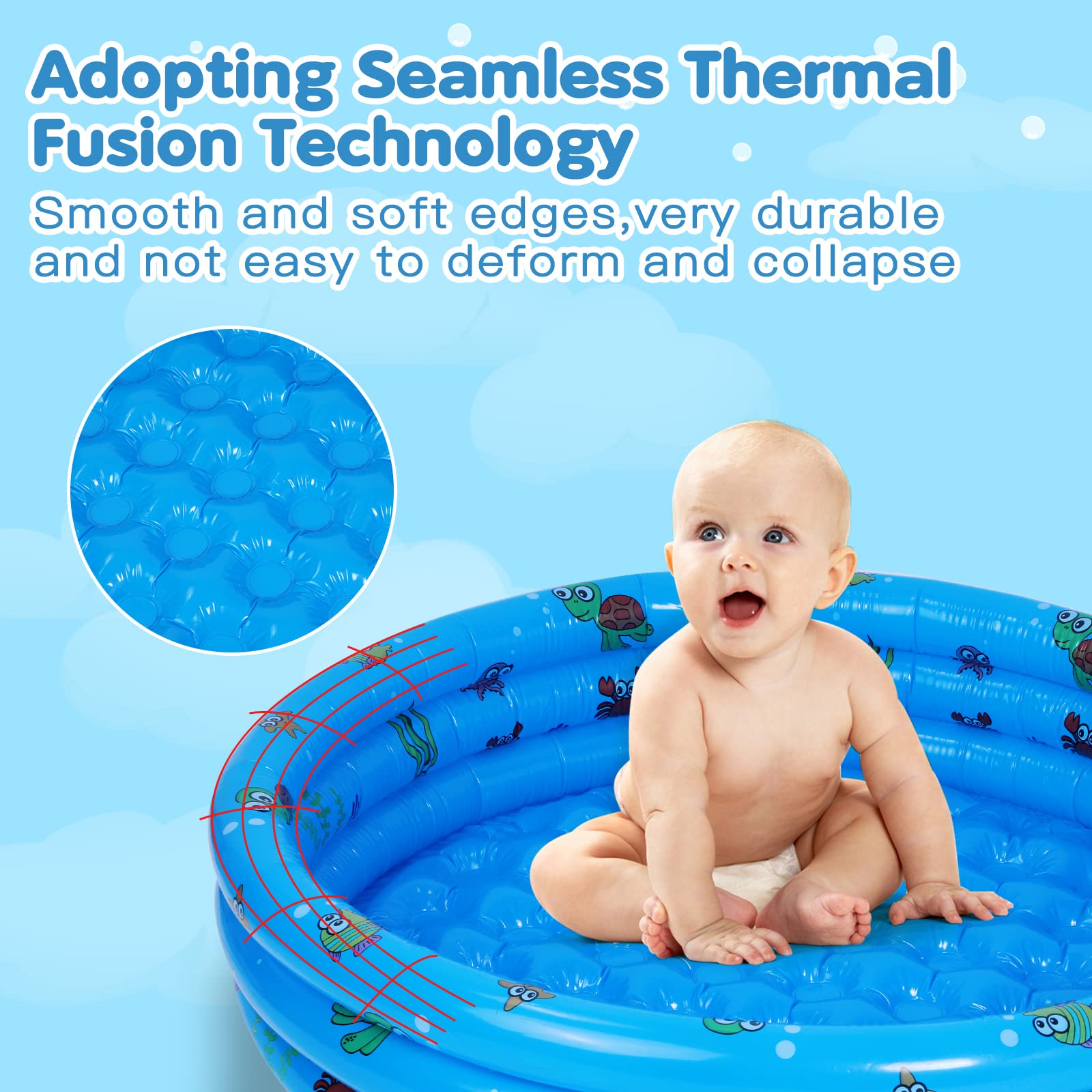 Highttoy Planschbecken für Kinder, 51 Zoll Runder Aufblasbarer Kinderpool, Planschbecken Baby Schwimmbecken Kinder Außen Garten Wasser Spielen Pool, Blau(130 x 40cm)