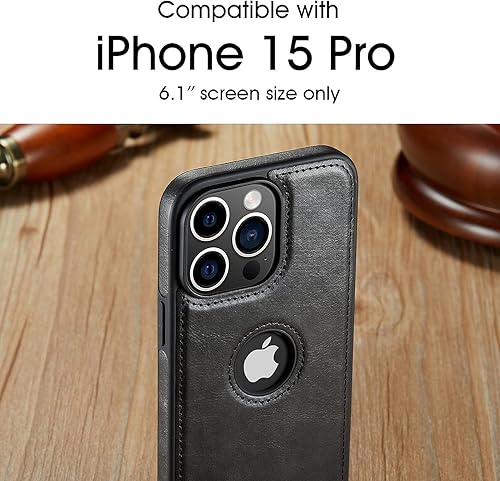 Miniatura 2 de Casus - Funda de cuero vegano diseñada para iPhone 15 Pro, diseño delgado, diseño clásico, elegante, delgada funda protectora (2023) de 6.1 pulgadas