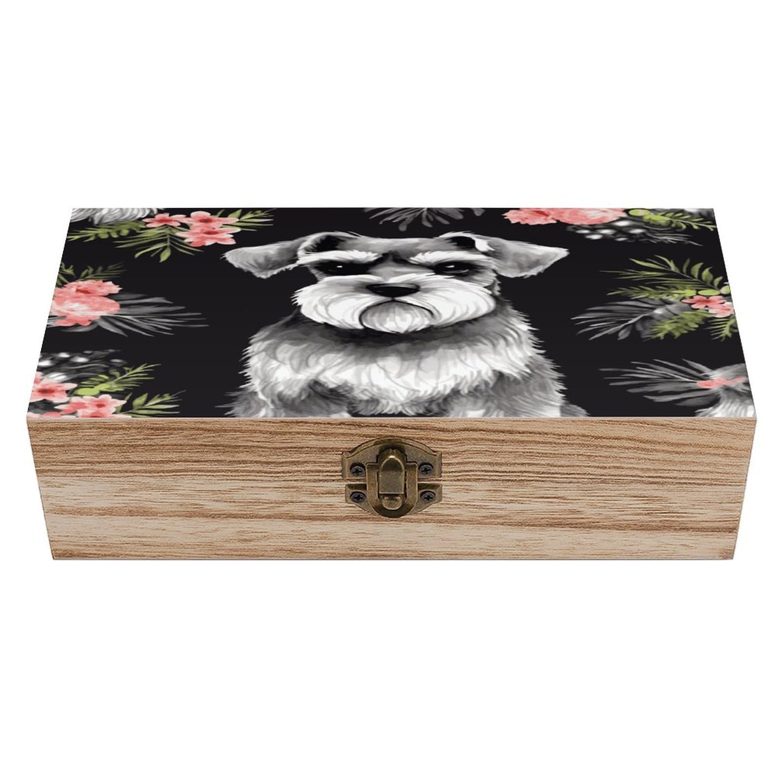 FekiLoot Natural Wooden Keepsake Box with Hinged Lid, 8x4 Inch Schnauzer Memory Box, Wood Jewelry Organizer & Trinket Holder, Gift for Men Women Anniversary Wedding