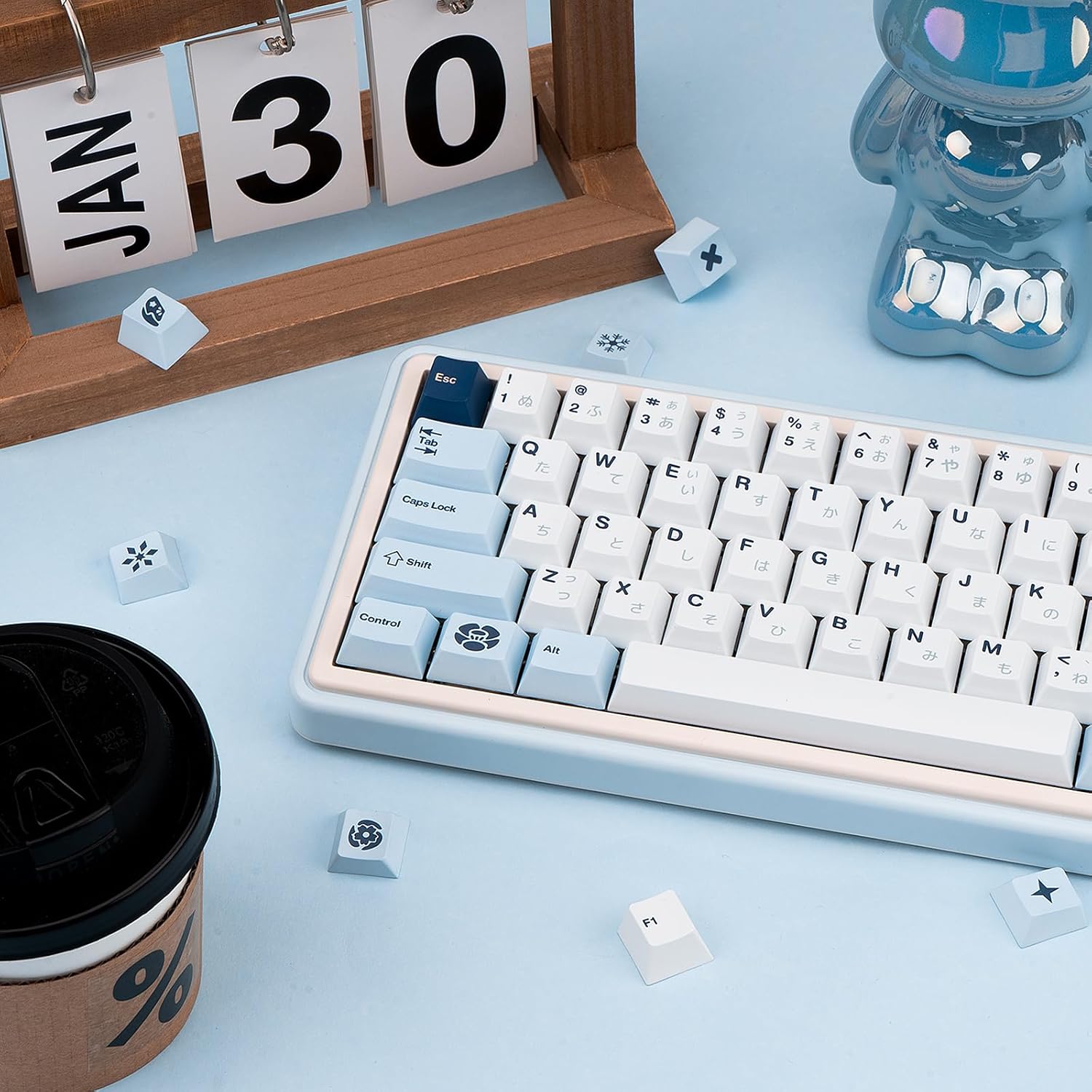 PBT Japanese Keycaps 130Keys, Minimalist White Egret Keycaps, Dye Sublimation Cherry Profile Keycaps Set Fit for 61/64/87/104/108 Cherry Gateron MX Switches Mechanical Keyboard