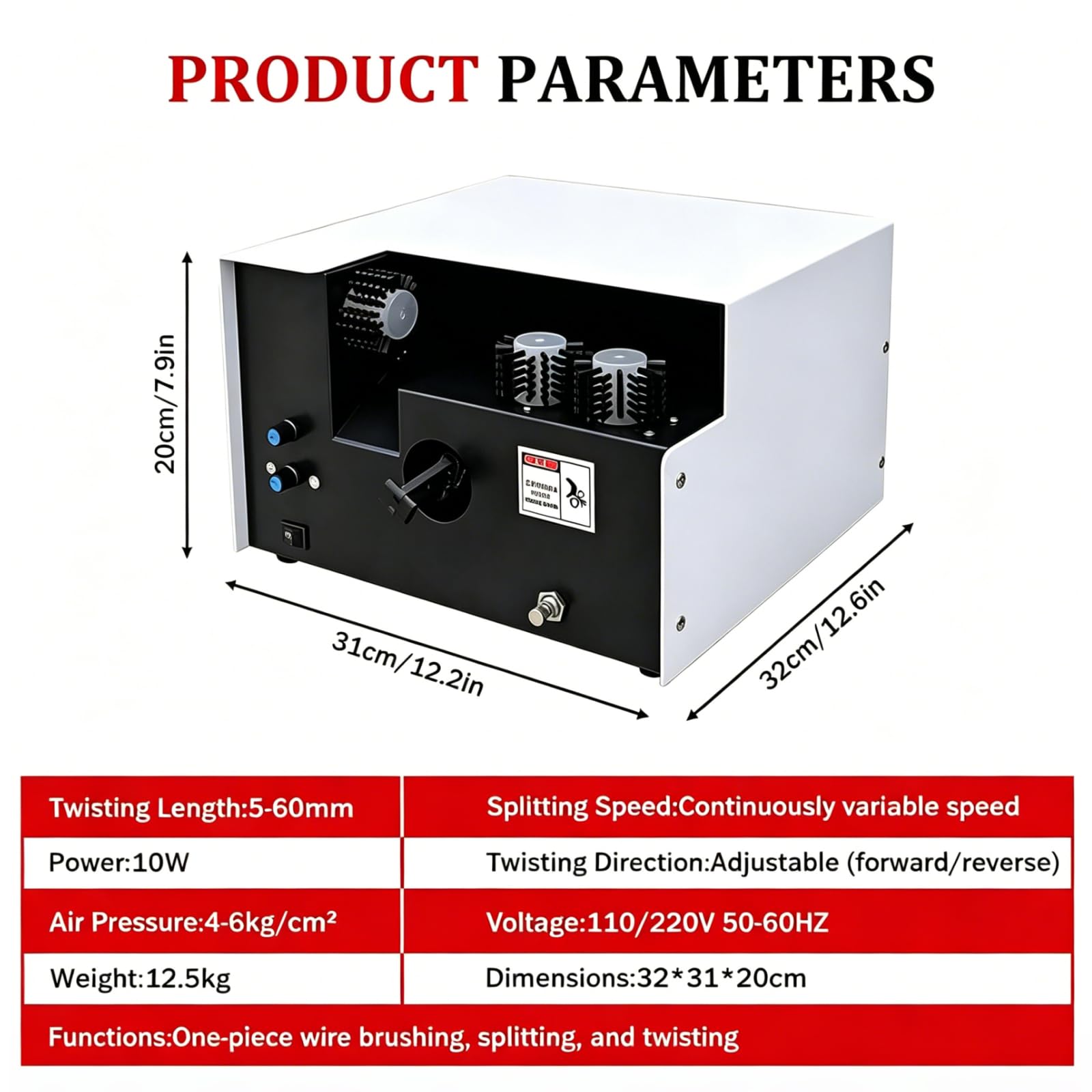 ZHENYUWANG Máquina de Trenzado y torsión de Cables con Tres cepillos, Herramienta automática Ajustable para Separar y trenzar Cables de 60 mm