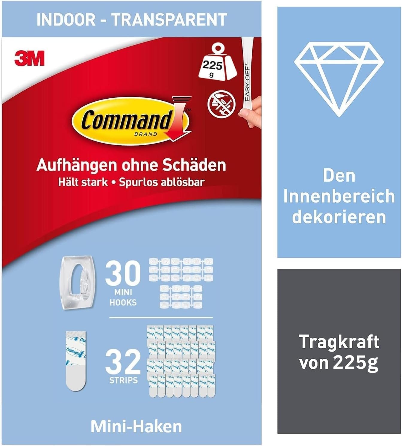 Command Klebehaken ohne Bohren Mittelgroß Transparent 6 Stück kaufen bei