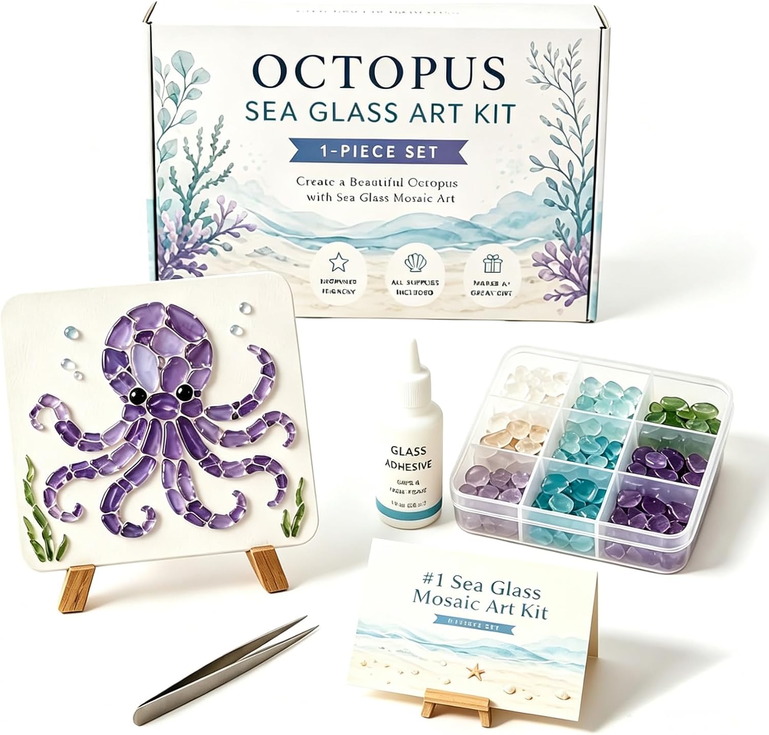 DIY Sea Glass Art Kit Mosaic Ocean & Garden Flower Craft Acrylic Adult (#C)