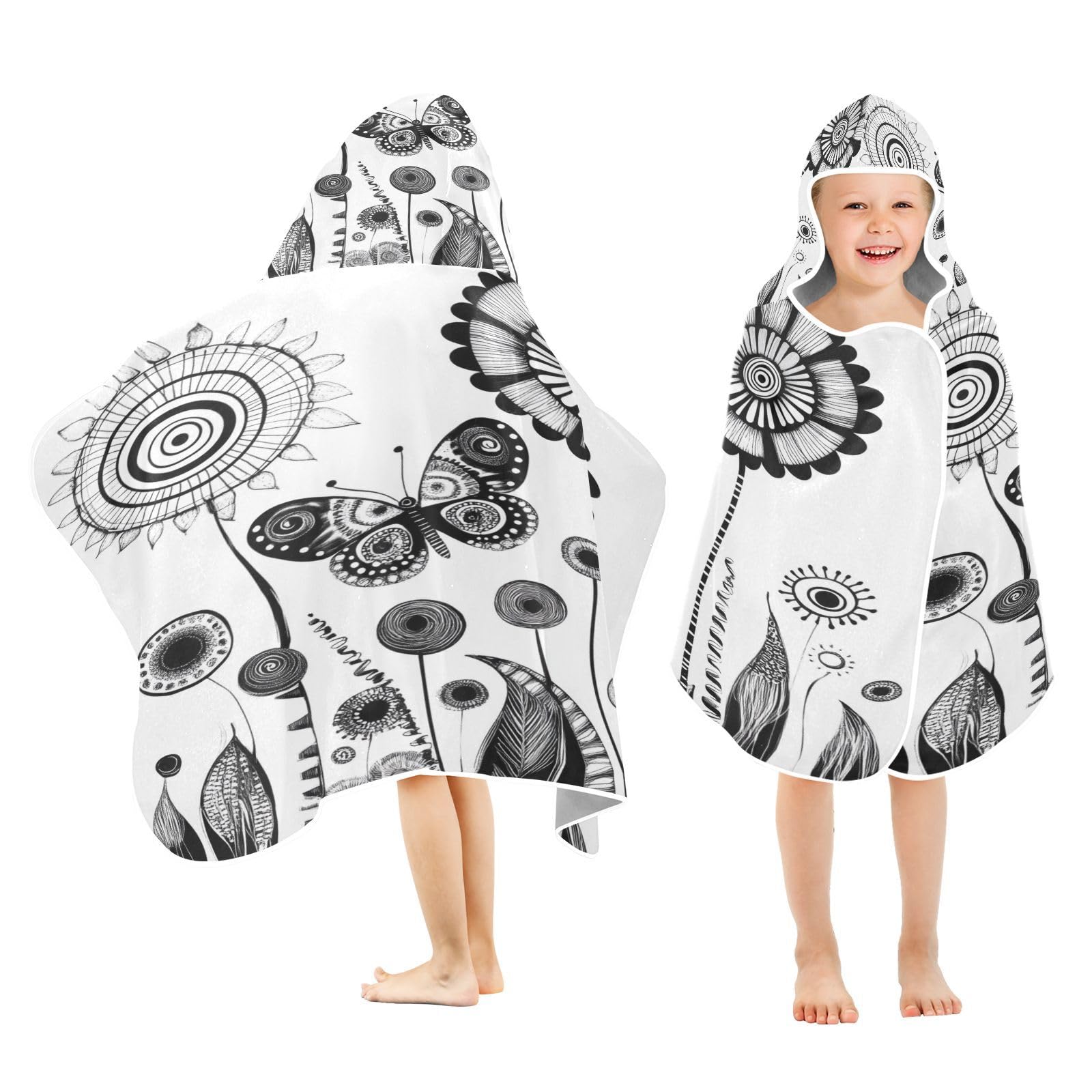 Kigai Butterfly Mushroom Hooded Beach Towel for Kids Soft Absorbent Quick Dry Bath Towel with Hood Lightweight Toddler Shower Pool Bath Wrap for Boys Girls