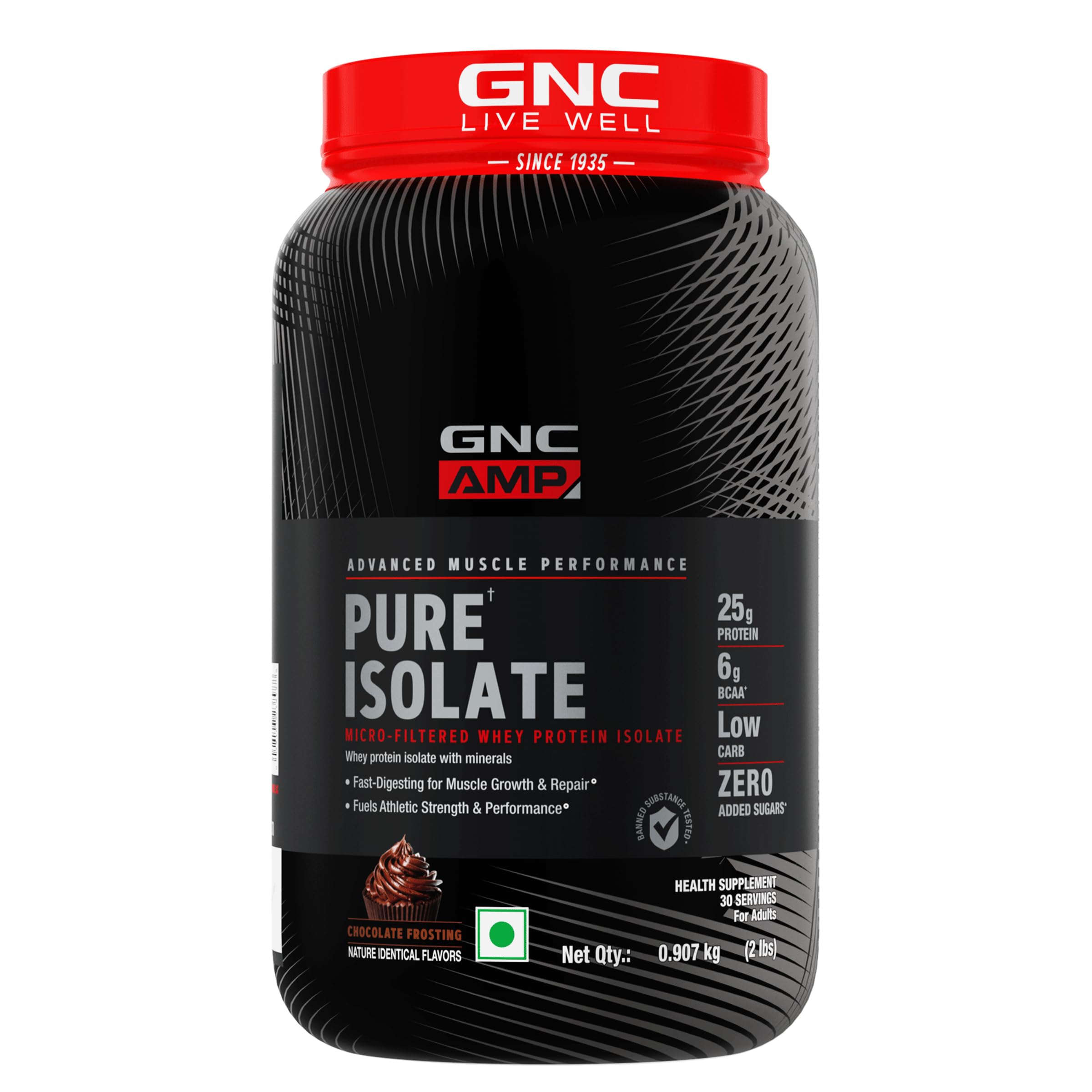 Amp Pure Isolate Zero Carb | 2 Lbs | 30 Servings | Boosts Athletic Performance Builds Lean Muscles | Speeds Up Recovery | Digezyme For Easy Digestion | 25G Protein | 6G Bcaa | Chocolate Frosting