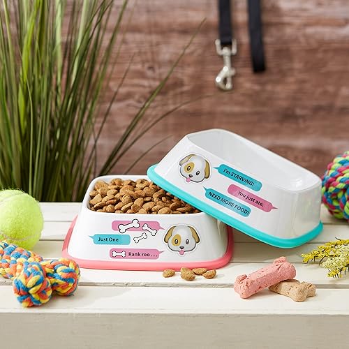 Miniatura 8 de Bone Dry Cuenco para mascotas hambriento y sediento, 6.75 x 6.75 x 2, emojis, 2 piezas