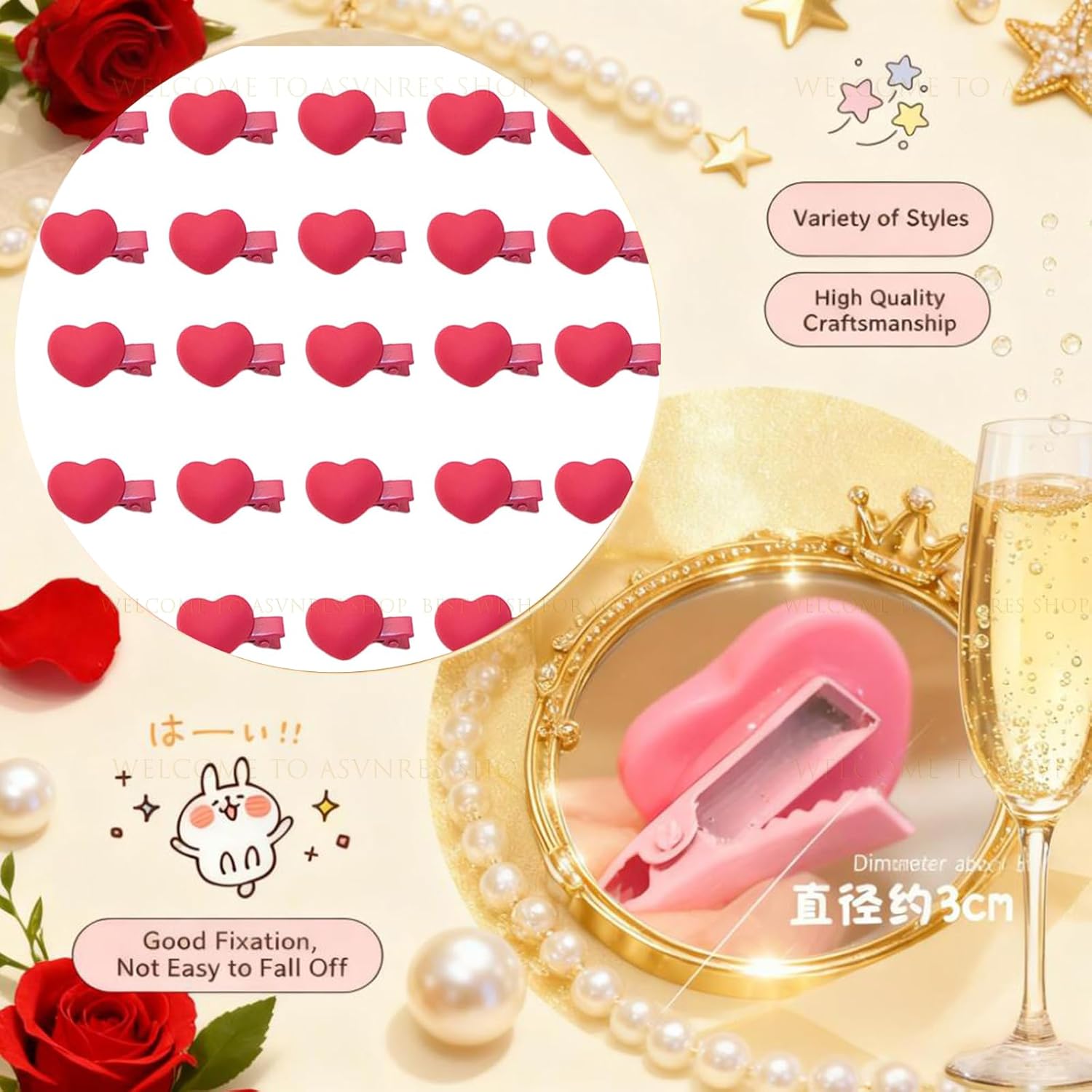 Valentine's Day Mini Heart Hair Clips for Women Girls, Rose-red Shaped Duckbill Clip Hairpin Barrettes Decorative Alligator Styling Cute Aesthetic Accessories (Rose -red 24PCS) - Image 3