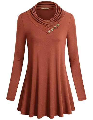 Miusey Women's Long Sleeve Cowl Neck Form Fitting Casual Tunic