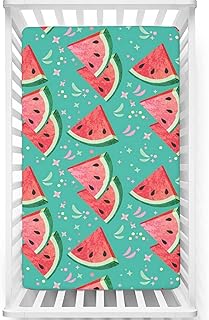 Watermelon Themed Fitted Mini Crib Sheets,Portable Mini Crib Sheets Ultra Soft Material-Crib Mattress Sheet or Toddler Bed Sheet,24â€œ x38â€œ,Dark Seafoam and Multicolor