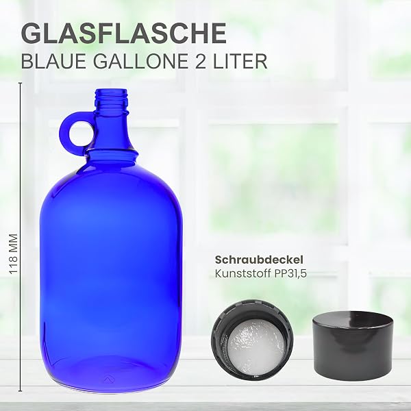 Mikken Blaue XL - Botella de cristal (2 L, para rellenar, con tapón de rosca negro) - 4