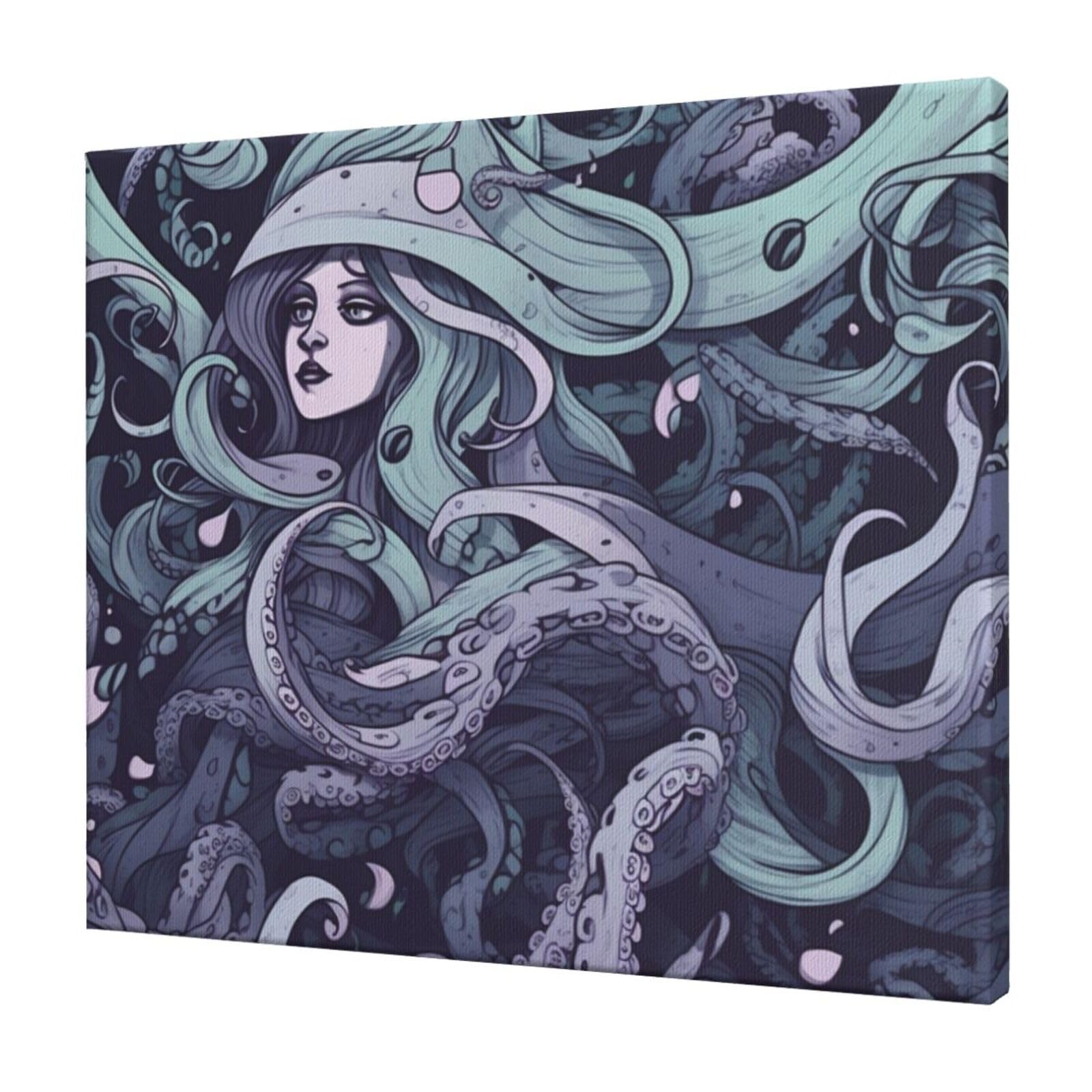 YKLJG the sea witch inspired Printed Wall Art Canvas Prints 60x50 CM Wooden Framed Picture Painting Artwork for Bedroom Kitchen Home Office Decor