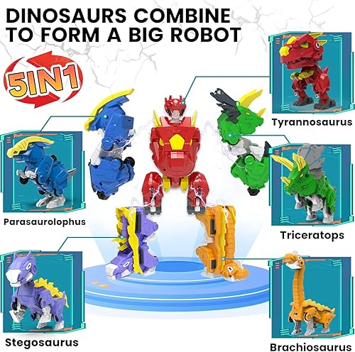Miniatura 9 de Wenbeier Juguetes de dinosaurio que se transforman en figuras de acción de deformación robot 6 en 1, juguetes desmontables para niños y niñas a