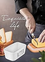 Vista 6 de Mantequillera con tapa: plato grande para mantequilla para encimera, recipiente de cerámica para mantequilla con cuchillo y alta calidad - Caja