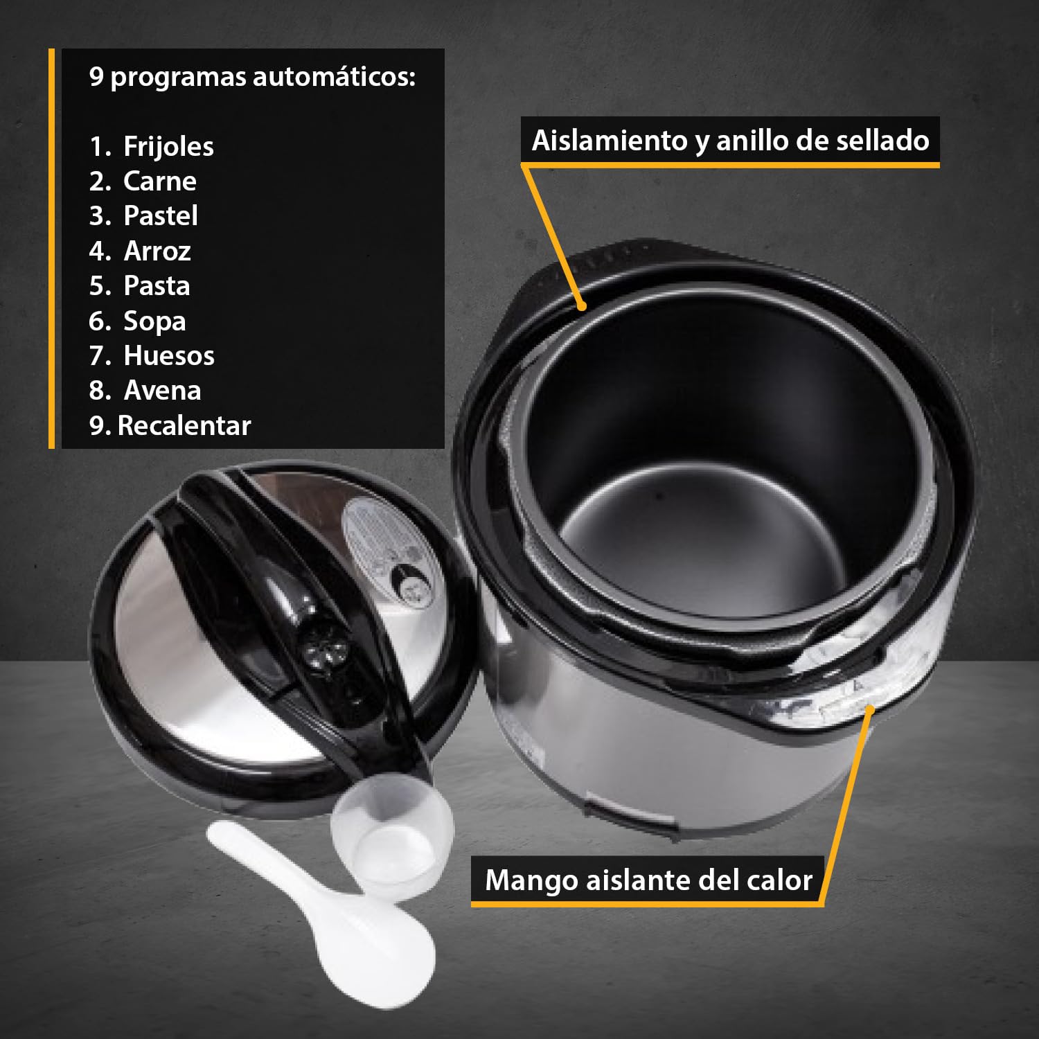 TZS First Austria - Olla a presión eléctrica 6L con 9 programas automáticos - Multicooker 1000W como arrocera, vaporera, Crock Pot, etc. - Multiolla eléctrico a presión