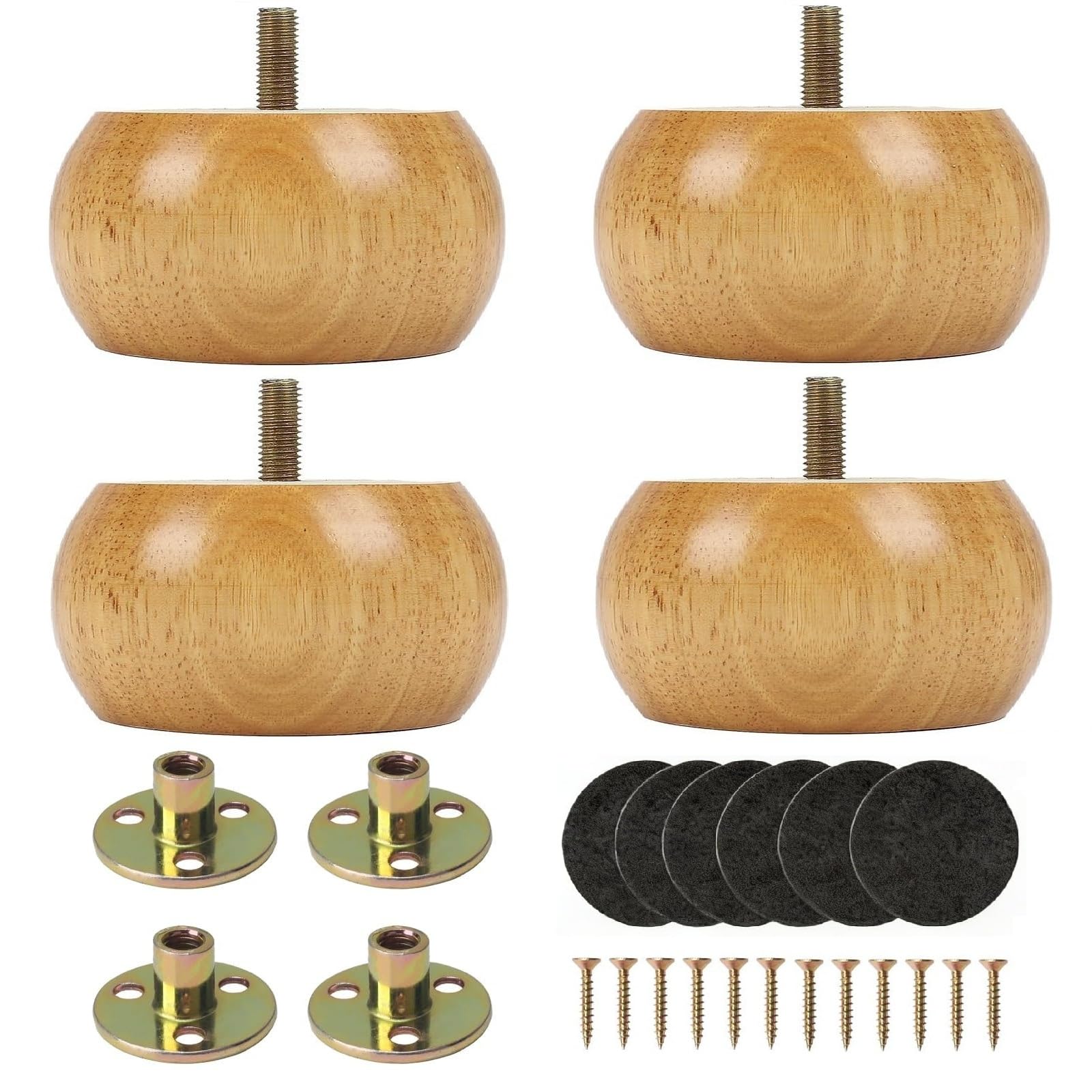 Minnhua 4Pcs Furniture Legs Wooden Bun Feet for Sofa 10x5cm Furniture Feet