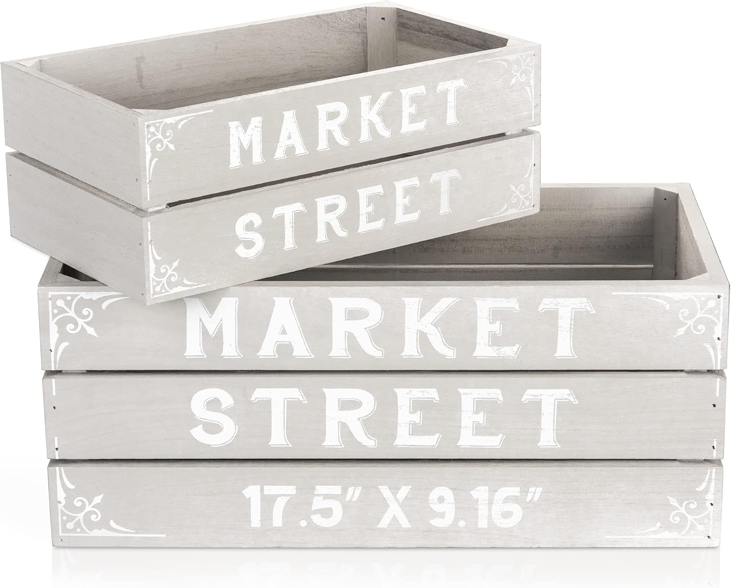 Buy Wooden Crates Set of 2 Light Grey Crates Rustic Market Street