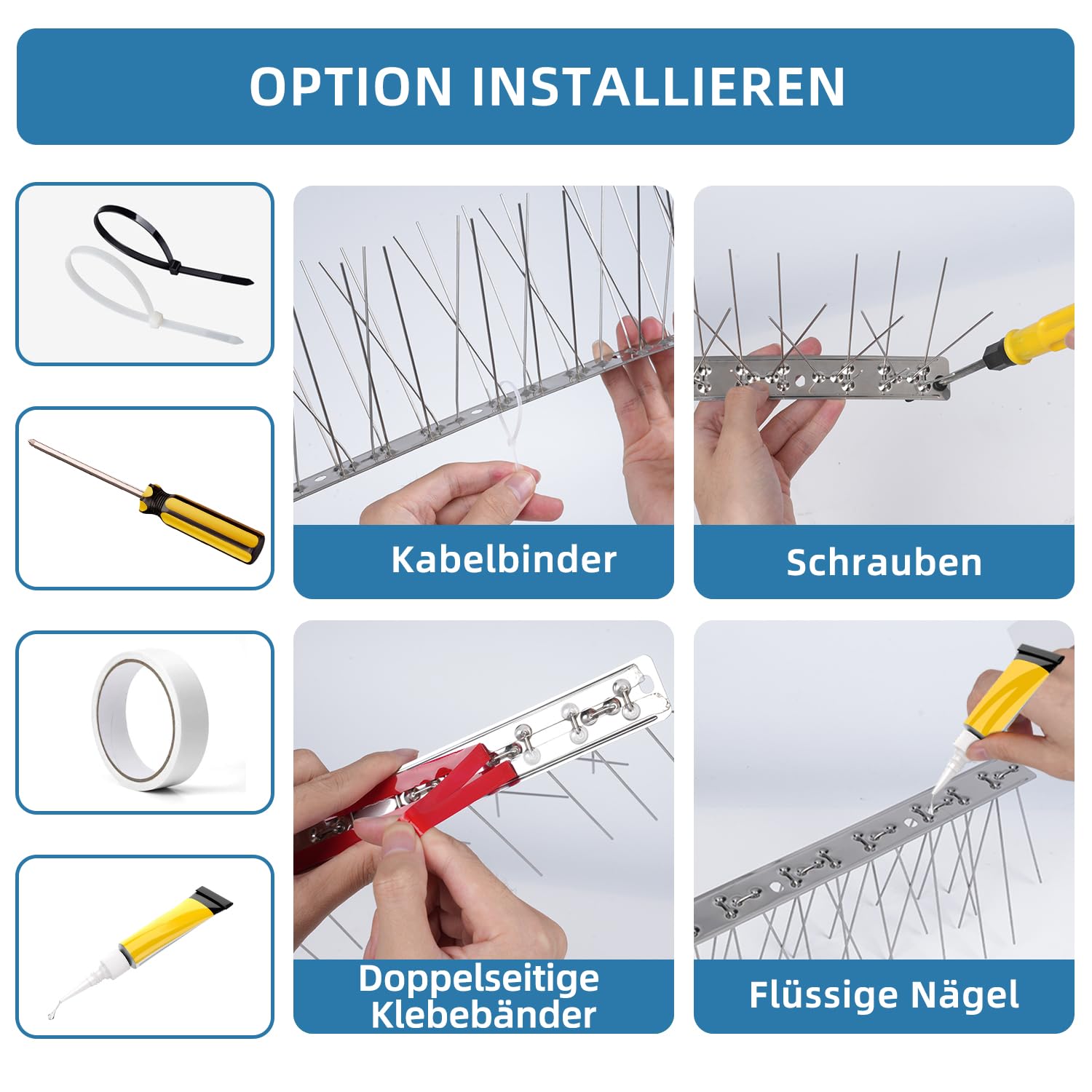 Vogelabwehr Spikes vormontiert für Dach und Fenster, Taubenabwehr Spikes Edelstahl Vogelschreck und Vogelschutz für Krähen, Möwen und kleine Vögel, Vogelabwehrspikes Set Abdeckung 10. 56Meter