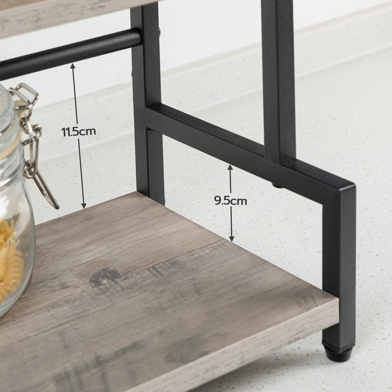 HOOBRO Spice Rack, Spice Rack with 3 Hooks, 3 Tier Kitchen Organizer, Spice Rack with Knife Rack, Adjustable Feet, for Dining Room, Greige and Black, EBG01TL01