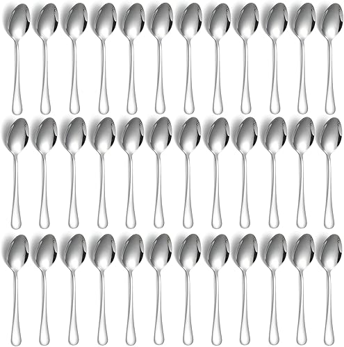 Cucharitas de cubiertos, 36 piezas de cubiertos de acero inoxidable solamente, cuchara de sopa de 6.7 pulgadas, utensilios esenciales de cocina para