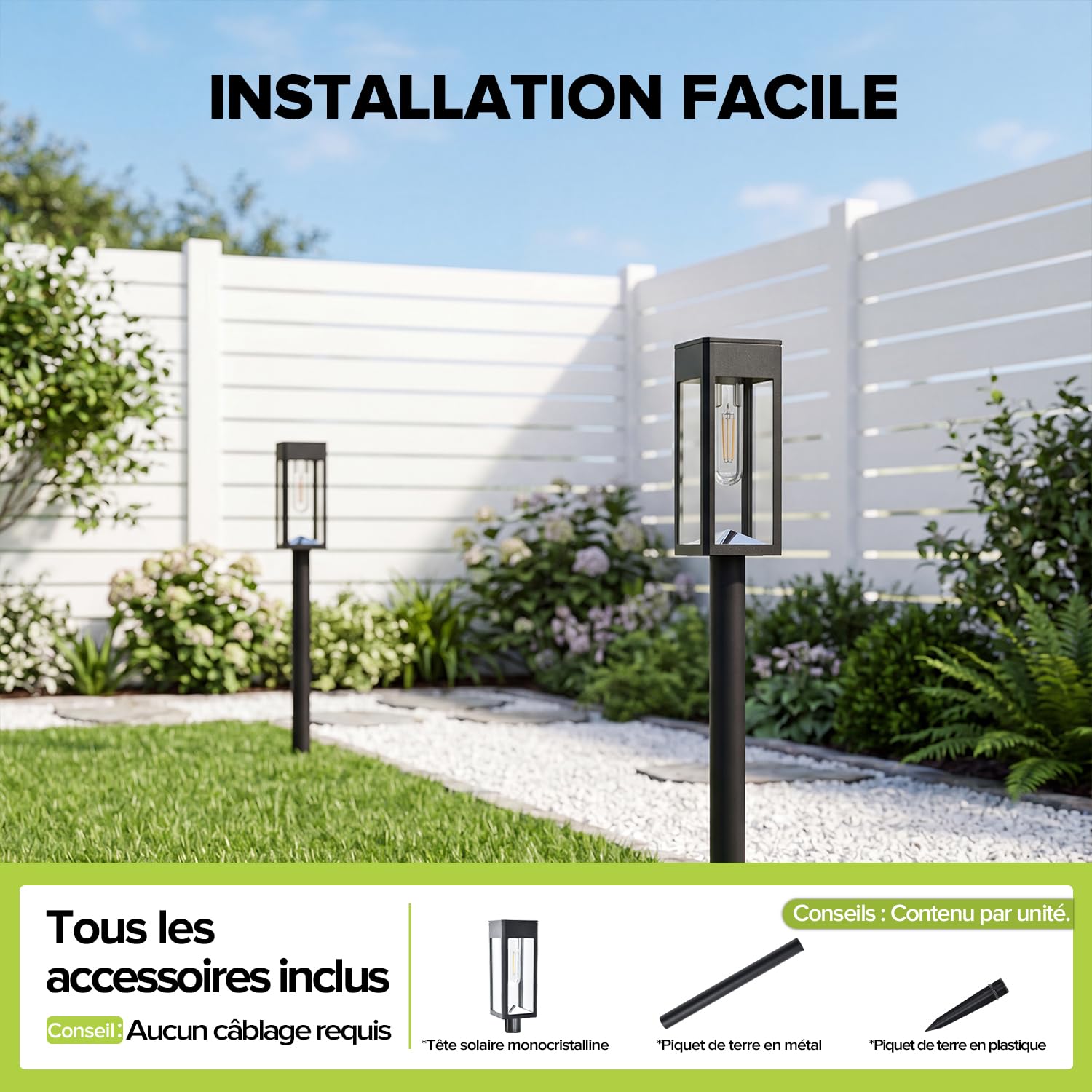 UME Set di 8 luci solari per vialetti, illuminazione paesaggistica, giardino, LED, vetro e metallo, 3000 K, bianco caldo, impermeabile, per decorazione di cortile, vialetto, terrazzo, driveway, prato