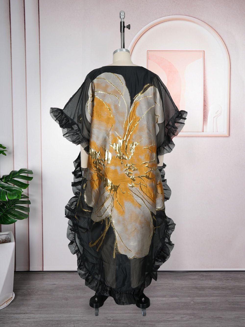 HD Stylish African Inspire Dress for Woman O Sharp Applique Floral Organza Gown - Image 5