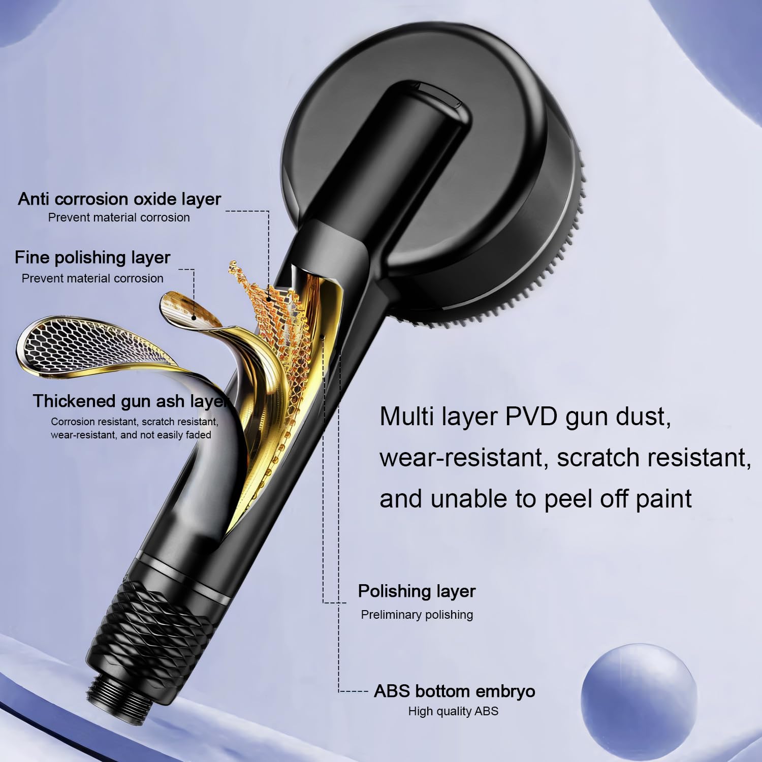 SIGANDG High Pressure Shower Heads Hard Water Filter Shower Head 4-Setting Shower Head with 1.5m Shower Hose and Shower Stand Massage Water Saving Large Shower(Black) - Image 4