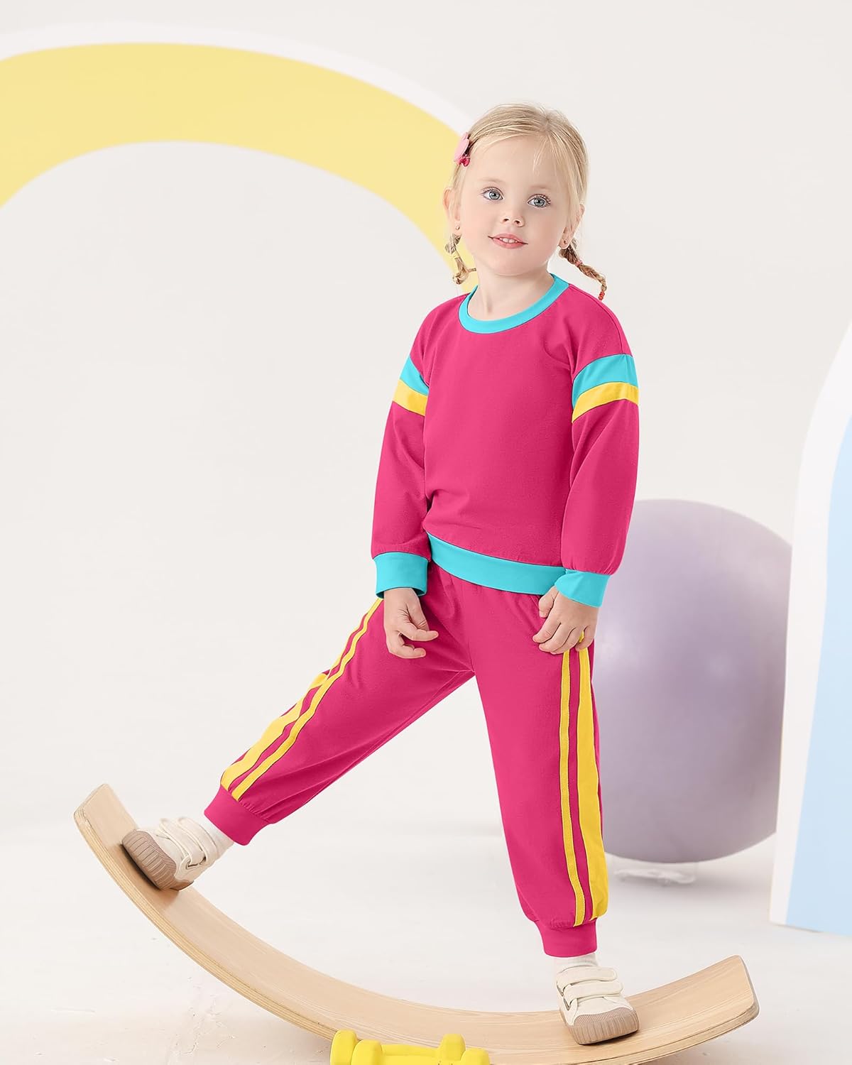 SANMIO Toddler Girl Clothes Outfits Cute Color Block Long Sleeves Top and Pants Sweatsuit 2 Piece Winter Clothing Set - Image 3