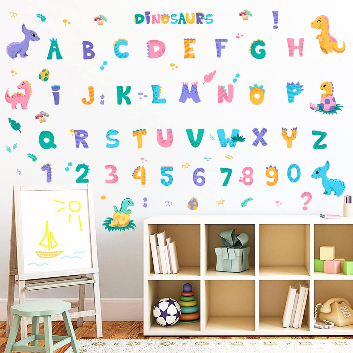 Dino Alphabets Wall Stickers Peel & Stick Vinyl Dinosaur ABC Numbers Wall Decal Colorful Classroom Kids Room Playroom Baby Nursery Wall Decor Early Education Learning Tools image 5