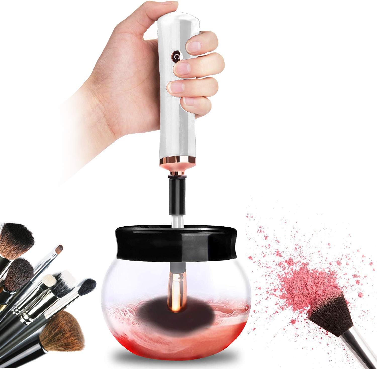 Makeup Brush Cleaner and Dryer Automatic 360 Degree Rotation with 8 Rubber Collars for All Sizes Brush, Best Christmas Gift for Women Wife Girlfriend Daughter