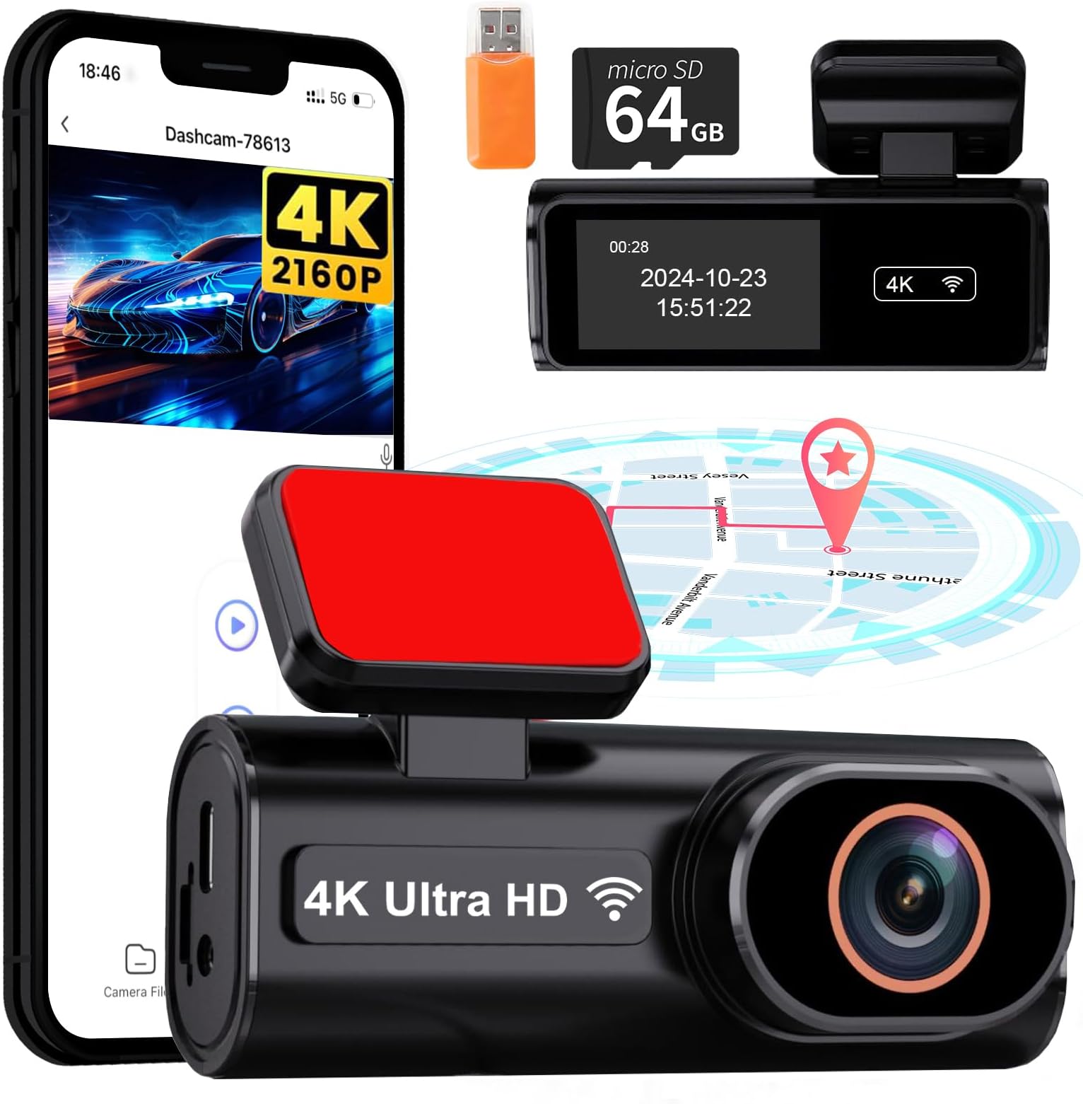 IZEEKER 2.5K WiFi Dashcam Auto - 1440p Mini Autocamera Met App, Gratis 32GB Kaart, Nachtzicht & 24U Parkeermodus