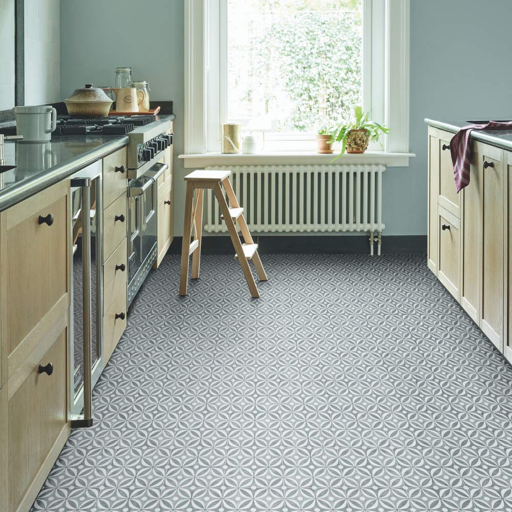 Buy Encaustic Cement Tile Effect Sheet Vinyl Flooring Roll Quartz