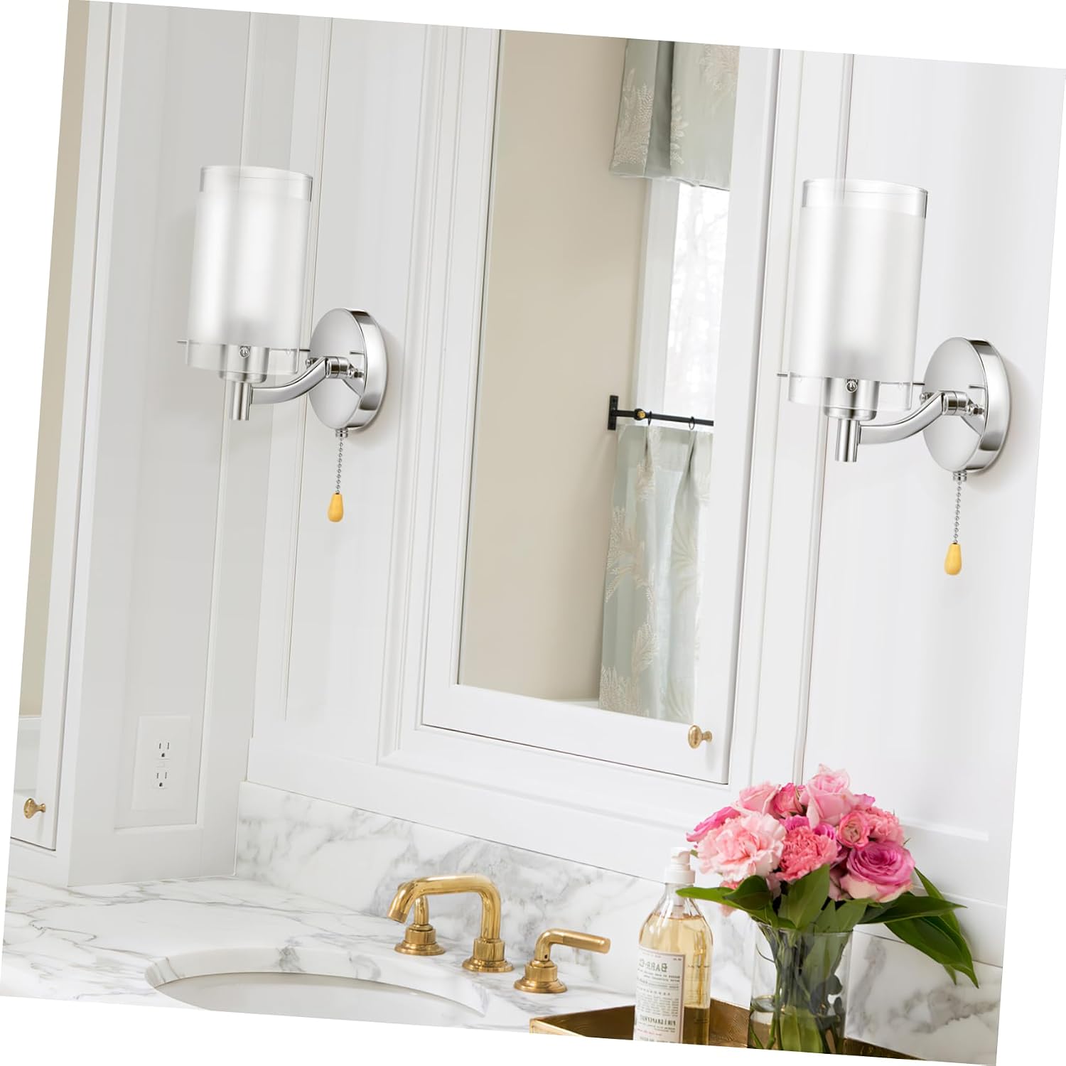 OSALADI Glass Wall Lamps: Lights Fixture with Pull Chain Switch, Bedroom Vanity Light, Wall Lights for Hallway,Tearoom, Bathroom (E27)