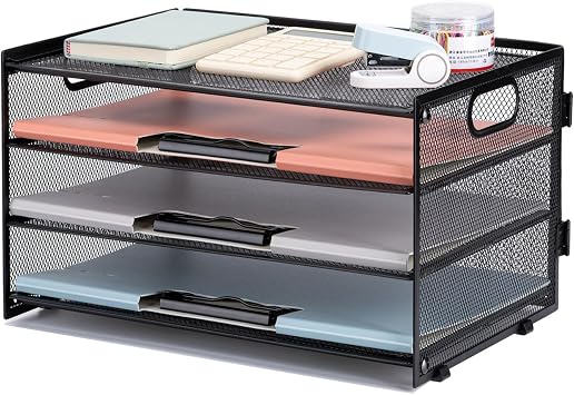 A4 Metal Document Tray Stackable Storage Compartments with 4 Compartments for Office & Home Office Especially Stable & Easy to Assemble Black