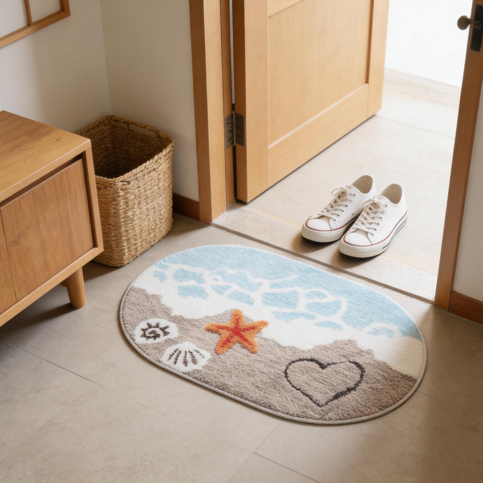 Antypoślizgowa mata łazienkowa 50 x 80 cm – miękki, puszysty dywanik łazienkowy z wzorem na lato, plażę, antypoślizgowa mata łazienkowa, nadaje się do prania, antypoślizgowy dywanik do