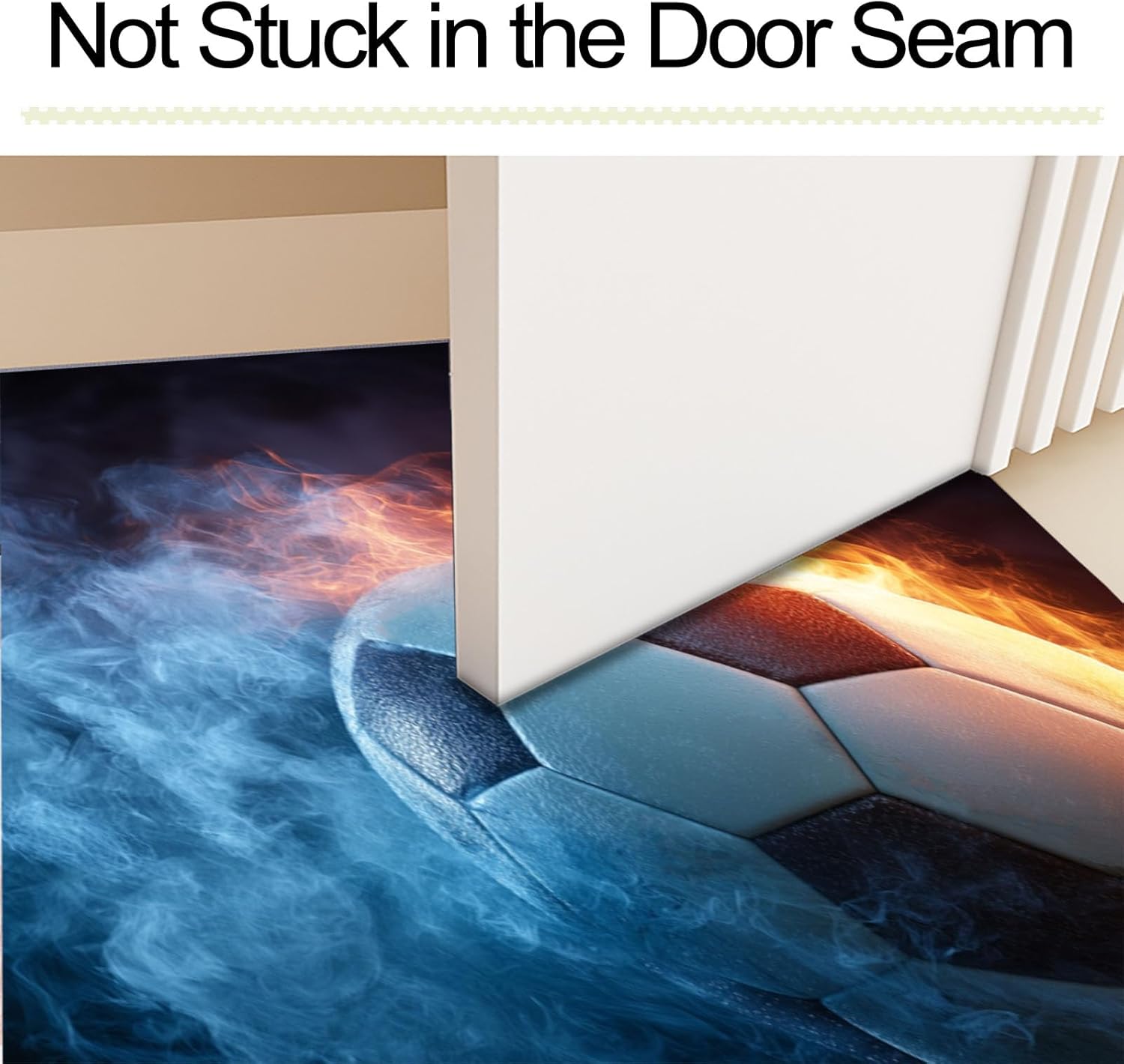 24Wx36L Entryway Rug Flames Football Non Slip Backing Machine Washable Low Pile Dynamic Sports Scene Indoor Doormat for Front Door Entrance Kitchen, Blue